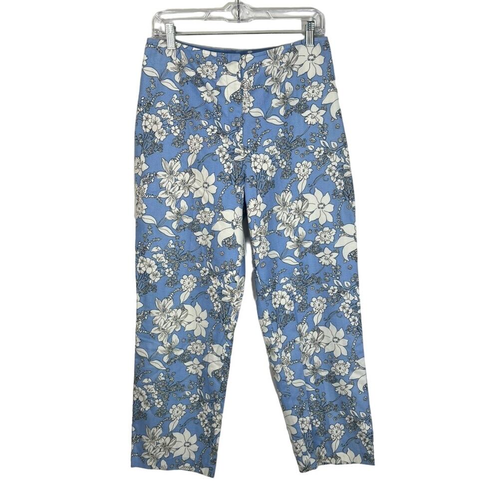 NWT Ann Taylor Loft Blue Floral Textured Lightweight Cotton Ankle Pants Size 10